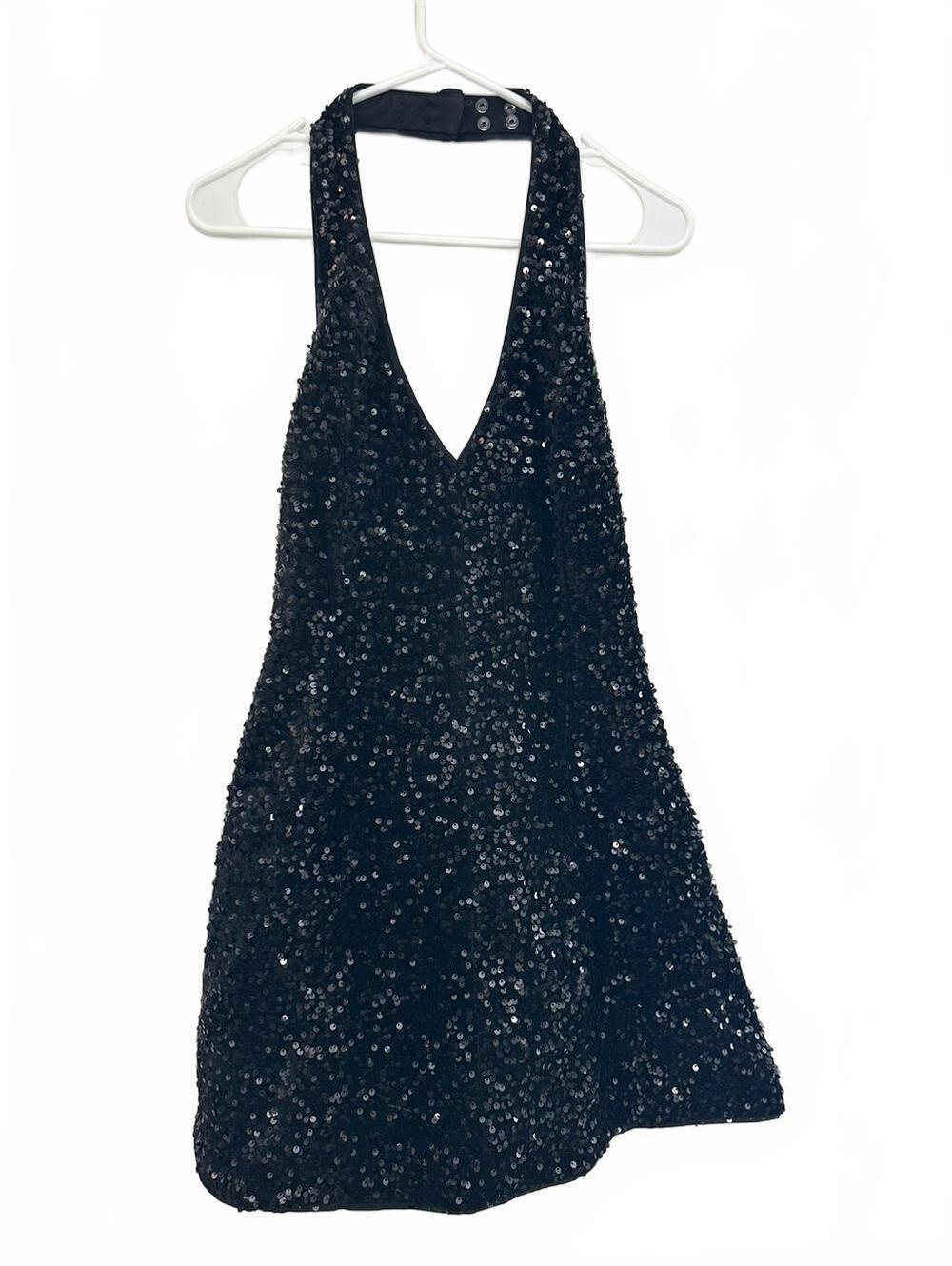 Ever New Melbourne size 8 Black Sequin Halter Mini Dress